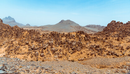Mountain of sand and stones in the desert