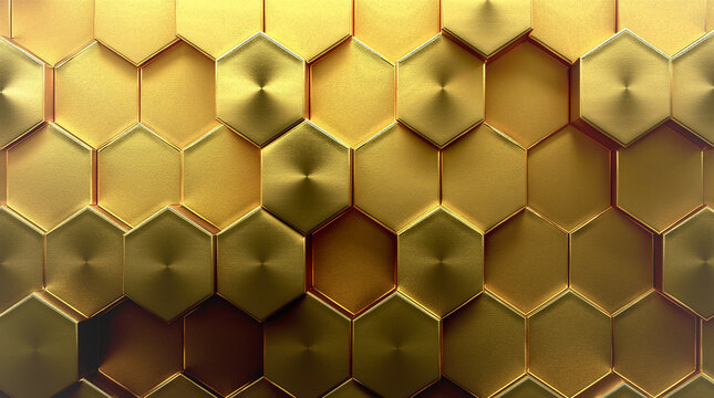 Abstract geometric golden honeycomb hexagone pattern background. golden geometric anisotropic surface background.