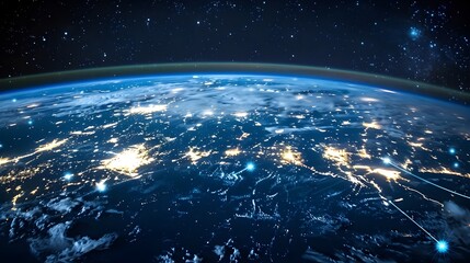 Obraz premium Illuminated Global Network Connection with Serene Celestial Backdrop