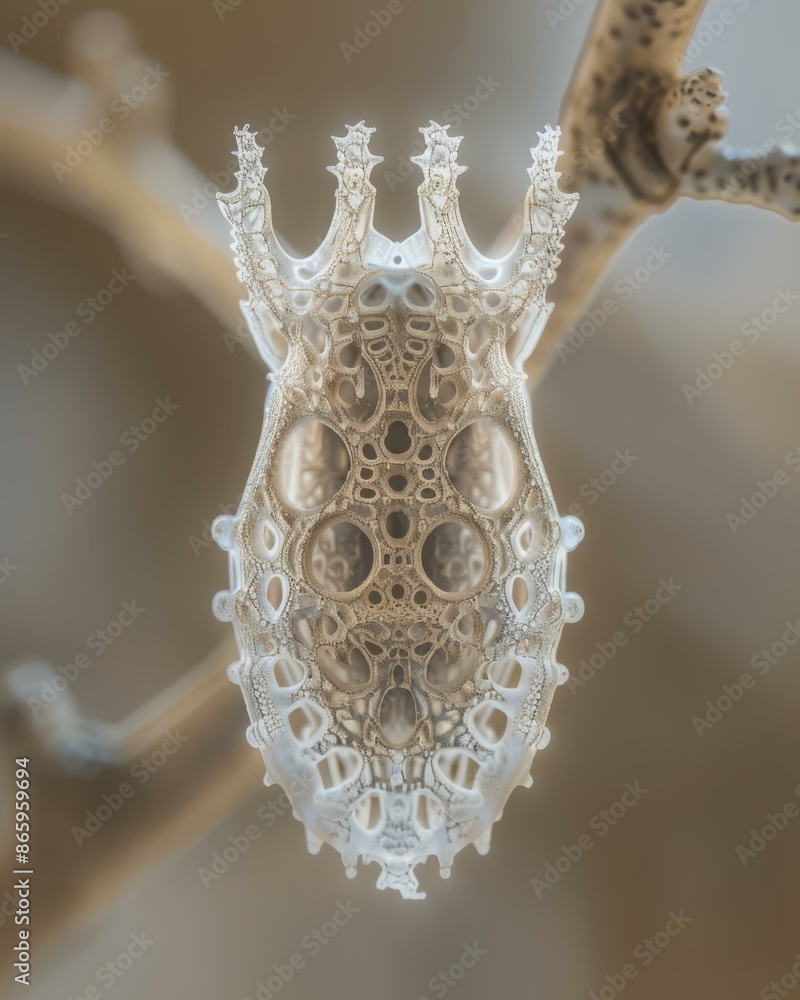 Poster a close up of a very intricate looking object on top of some branches. ai.