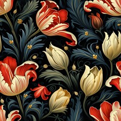 Seamless floral pattern, acanthus leaves foliage, medieval style painting, vintage floral wallpapers