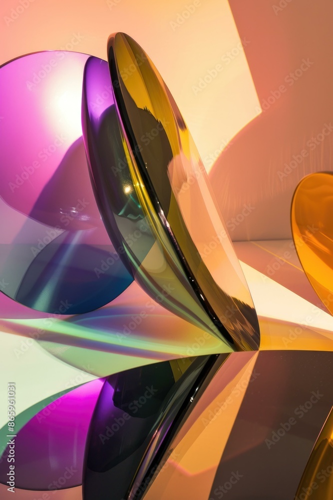 Poster a colorful glass object is reflected in a mirror. generative ai.