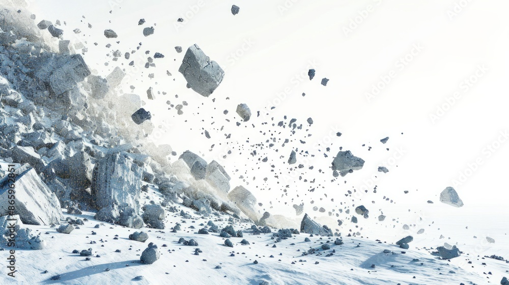 Aufkleber terraformed rocks floating in white space on a white background , a sparse asteroid belt, shards of 