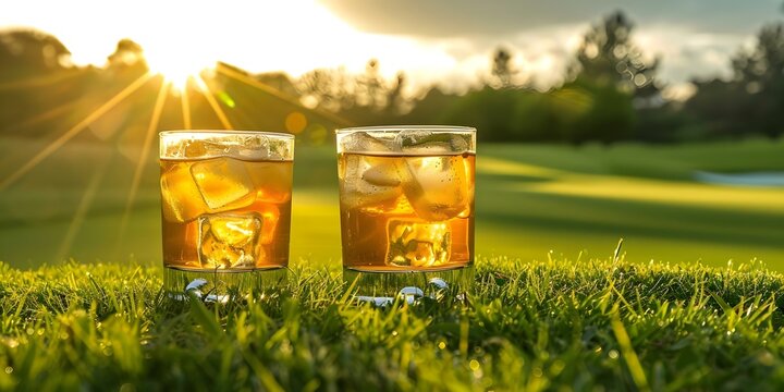 Enhancing Performance on the Golf Course with a Couple of Drinks. Concept Golf Techniques, Alcohol Consumption, Performance Improvement, Socializing on the Course, Relaxation and Focus
