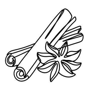 recommend clip art: Cinnamon sticks and star anise one line art