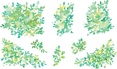 水彩画。夏の新緑風景。森の木々ベクターイラスト。エコイメージの新緑背景。Watercolor painting. Summer fresh green landscape. Forest trees vector illustration. Eco-image fresh green background. © necomammma