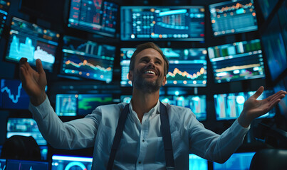 Fototapeta premium happy and excited businessmen investing