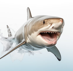 Obraz premium Sharks with open mouths, isolated against a white background.