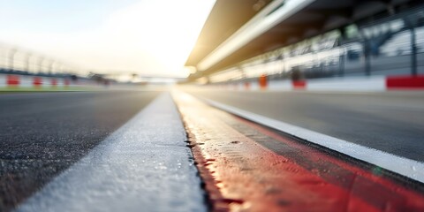 Banner Space on Empty Formula One Racing Track Before Start of Competition. Concept Sports marketing, Race track advertising, Formula One sponsorship, Motorsport promotions