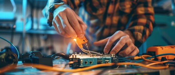 DIY enthusiast using electrical tools without proper gear, unsafe practice, injury risk