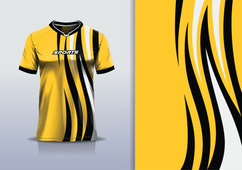 Sport jersey template mockup curve design for football soccer, racing, running, e sports, black yellow white color © Nimpuna O