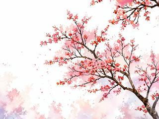 Fototapeta premium abstract watercolor flowering tree painting, the color pink background