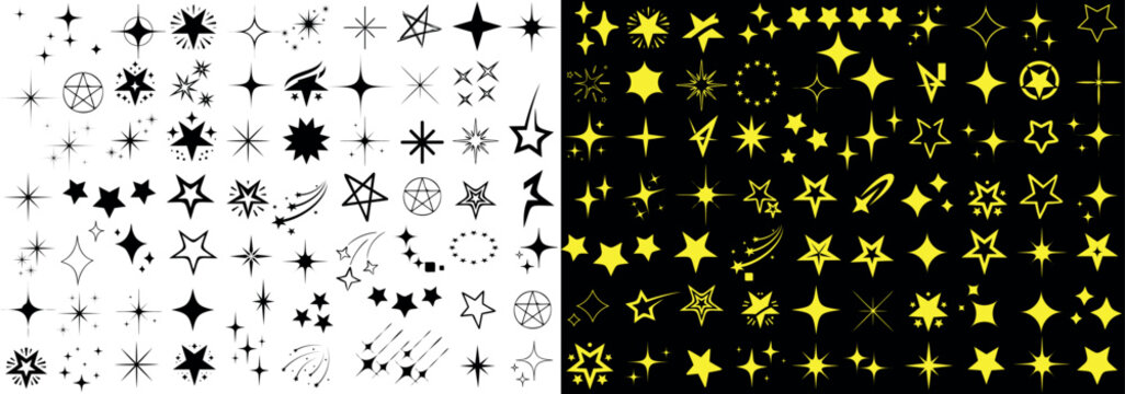 sparkling star vector set, celestial symbols and night sky icons. star sparkle icon for designs, backgrounds, and projects