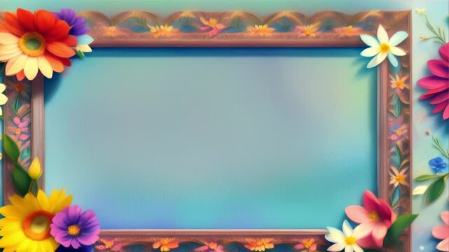 frame of colorful flowers ,generative ai