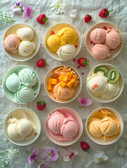 Various fruit flavors of ice cream