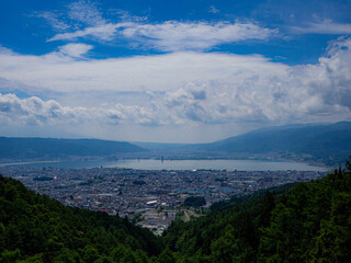 Fototapeta premium 展望台から眺める諏訪湖と街並み 長野県諏訪市