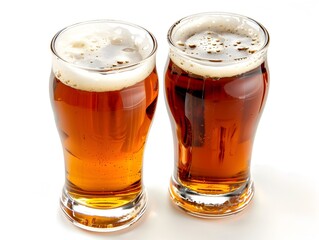 Two Glasses of Craft Beer Against a Plain Background