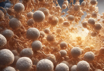 A microscopic view of Saccharomyces boulardi yeast, emphasizing its ability to multiply and spread rapidly in a given environment through the processes of budding and cell division . Generative AI 