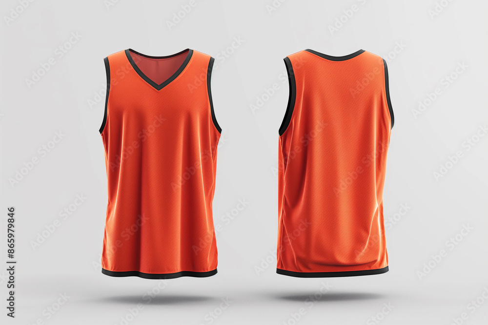 Wall mural orange color basketball jersey template for team club, jersey sport, front and back, sleeveless tank top shirt - Wall murals
