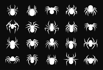 Silhouettes of unique spider variety. Different rare and common spider collections are isolated on a white background. 