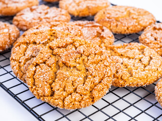 Miso and Peanut butter cookies on white background.