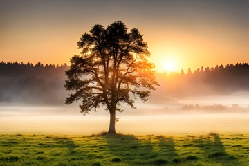 Fototapeta premium sunrise and alone tree in a land 4k desktop wallpaper