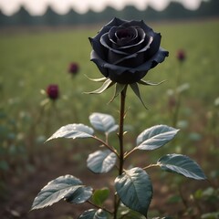 Black rose in the field