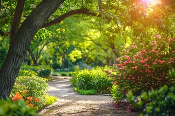 A garden with many different colored flowers and plants