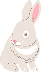 Cute little pet rabbit doodle hand drawn character. Adorable white bunny in linear cartoon style illustration