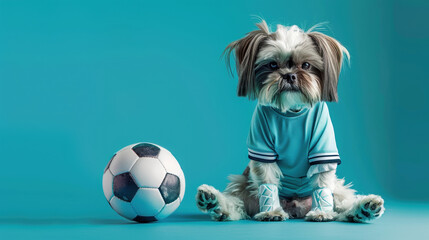 Cute Dog Dressed in Soccer Jersey with Soccer Ball
