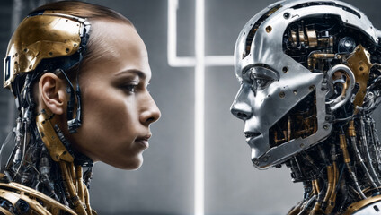 Fototapeta premium Semi-Robotic Faces: A Futuristic Encounter