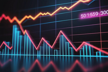 Naklejka premium Stock market 3D graph rising up with digital globe background. Global Stock market futuristic graph design concept. Cryptocurrency background. AI generated