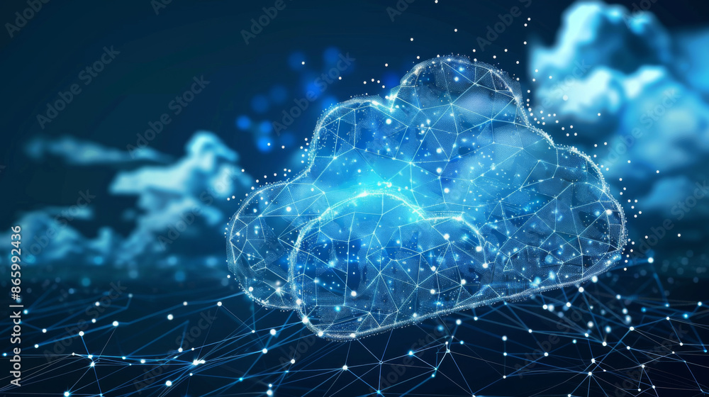 Aufkleber abstract visualization of digital cloud technology with glowing blue elements, representing connecti