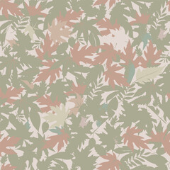 Floral Seamless Pattern with Leaves Branches Pastel Color. Abstract Leaf Botanical Texture. Floral Wallpaper. Botanical Design for Prints, Surface, Home Decoration, Fabric. Vector Illustration.