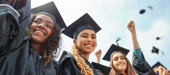 Obraz premium A group of students dressed in black hoodies and gowns captured the youthful faces of a group laughing and embracing as they celebrated life's big moment