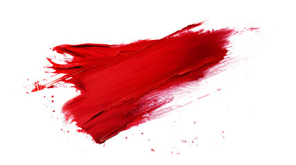 Red brush strokes paint isolated white background.