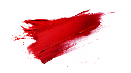 Red brush strokes paint isolated white background.