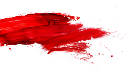 Red brush strokes paint isolated white background.