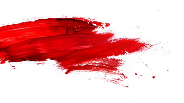 Red brush strokes paint isolated white background.