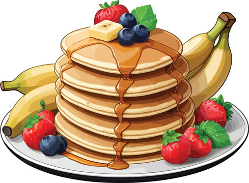 recommend clip art: Delicious Pancakes butter and Syrup with Fruits Clipart Vector Illustrations 