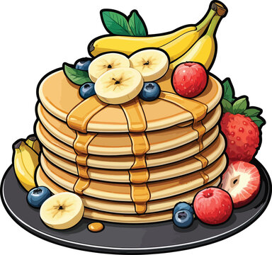 recommend clip art: Delicious Pancakes butter and Syrup with Fruits Clipart Vector Illustrations 