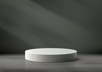3D White Circle Podium on Gray Wall Surface Background, Modern Style Product Display Mockup for Showroom