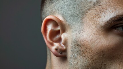 Naklejka premium Man ear with men ear piercing close-up view. 