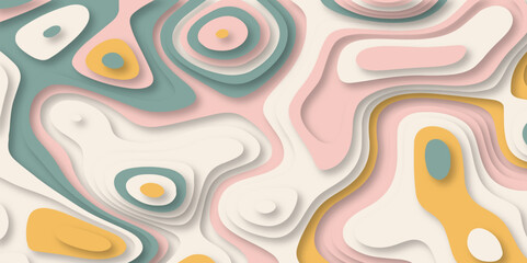 Fototapeta premium Multicolor abstract paper cut out shape background. Pastel color multi layer topography contour curve and wavy 3d paper cut