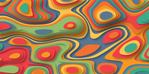 Multicolor abstract paper cut out shape background. Abstract smooth multi color papercut background with waves. Topography contour curve and wavy 3d paper cut wallpaper