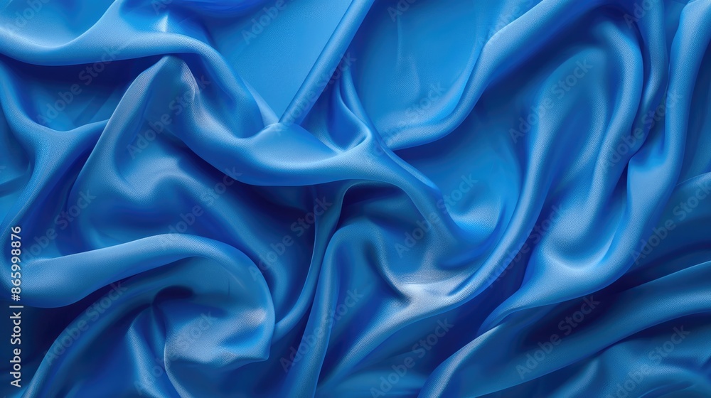 Poster blue wave style background with polyester fabric in copy space