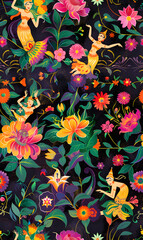 Obraz premium wallpaper, tiles or carpet cartoon illustrator, seamless pattern.