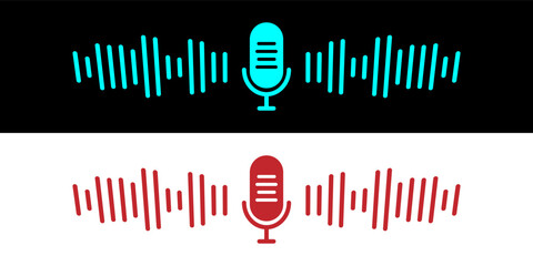 Sound wave icon, podcast player interface, music symbol, sound wave. Microphone sound wave.