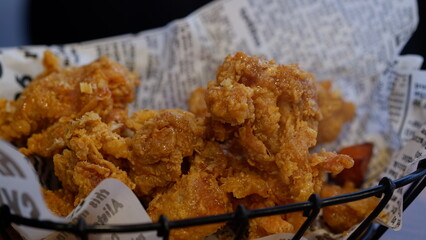 Korean style Honey fried chicken. Korean food.