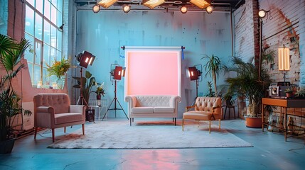 Vibrant E-commerce Product Photoshoot Studio with Trendy Decor and Lighting